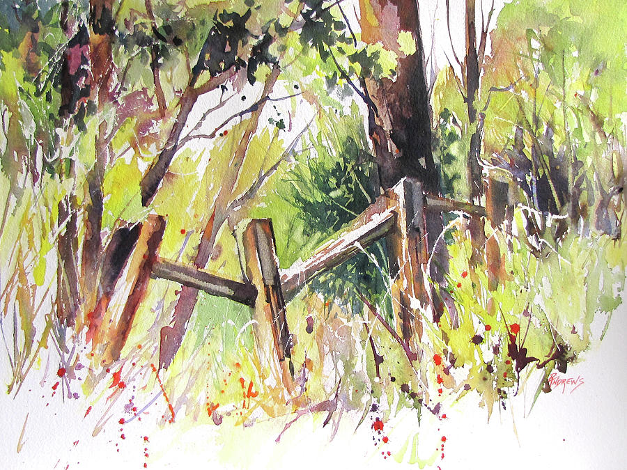 Tree Painting - Old Fence by Rae Andrews
