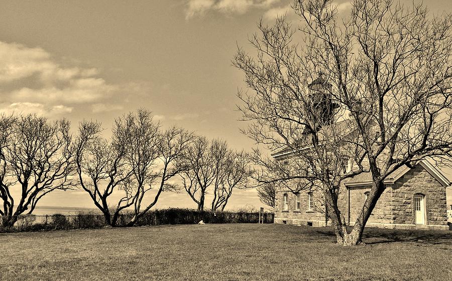 Old Field N Y Lighthouse Sepia Photograph by Rob Hans
