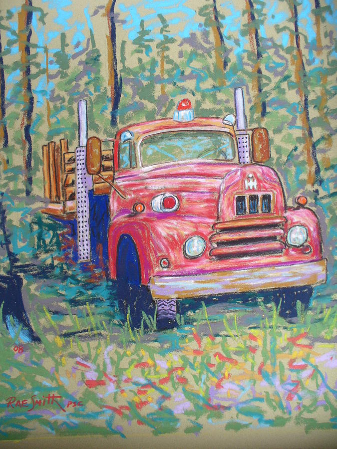 Old Fire Truck Pastel by Rae  Smith