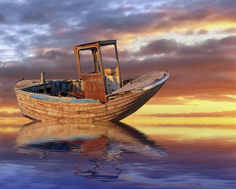 Old Fishing Boat Drifting At Sunset Photograph by Gill Billington