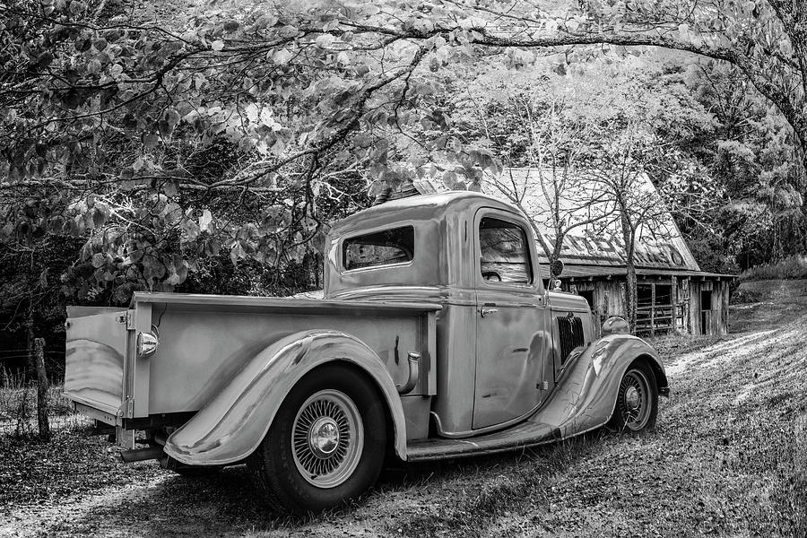 Old Ford at the Farm in Black and White Photograph by Debra and Dave Vanderlaan