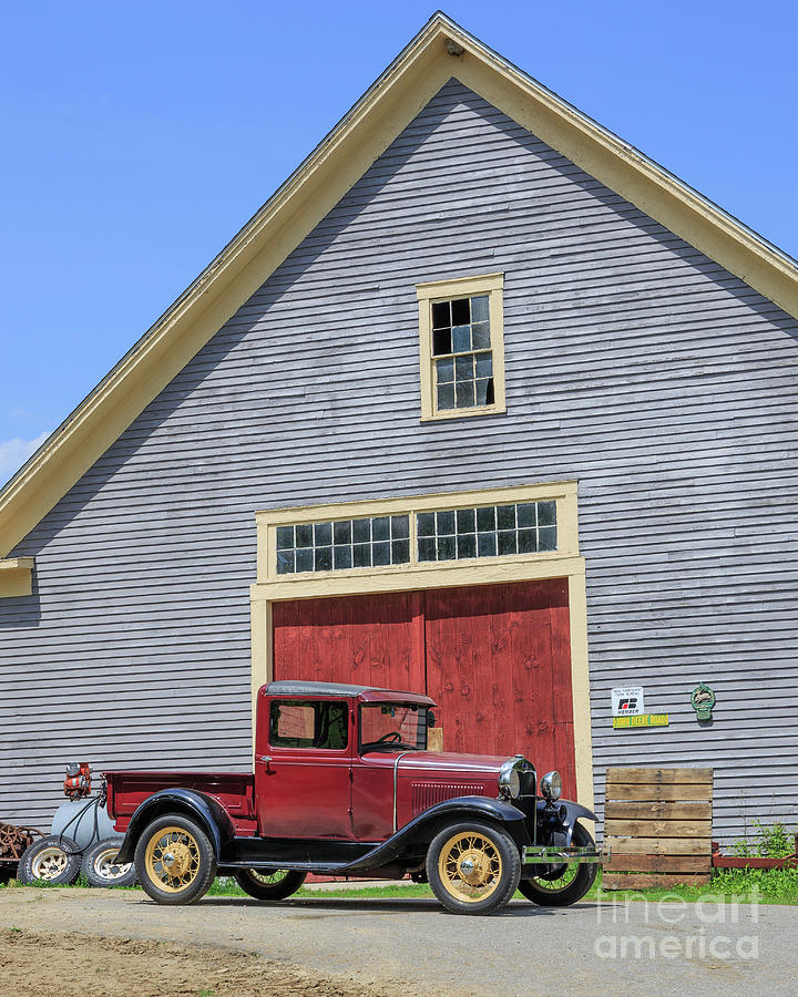 Old Ford Model A Pickup in front barn Photograph by Edward Fielding