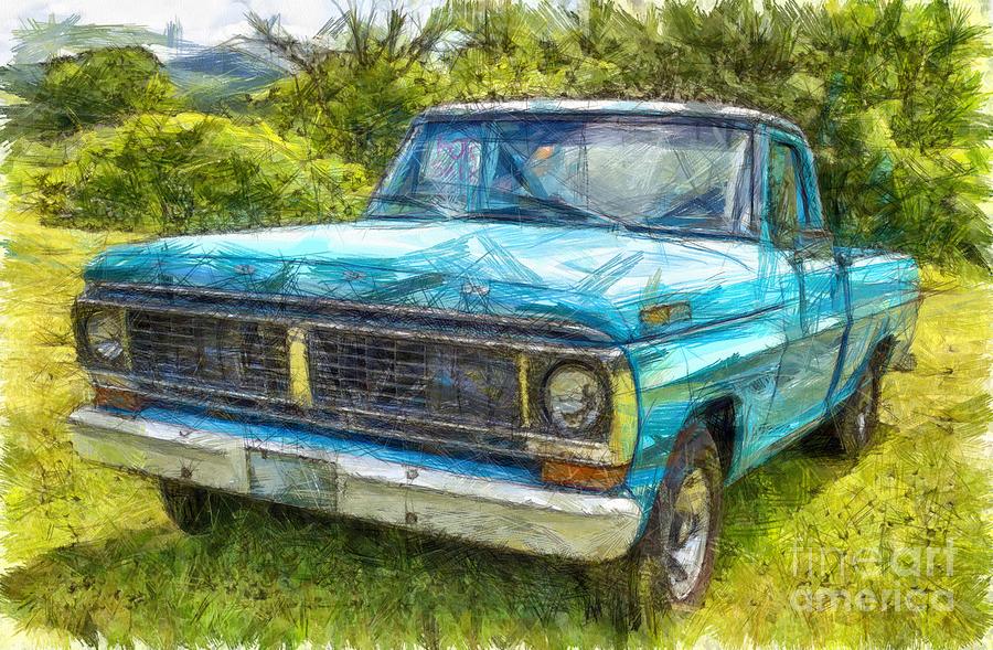 Old Ford Pick Up Truck Pencil Photograph by Edward Fielding