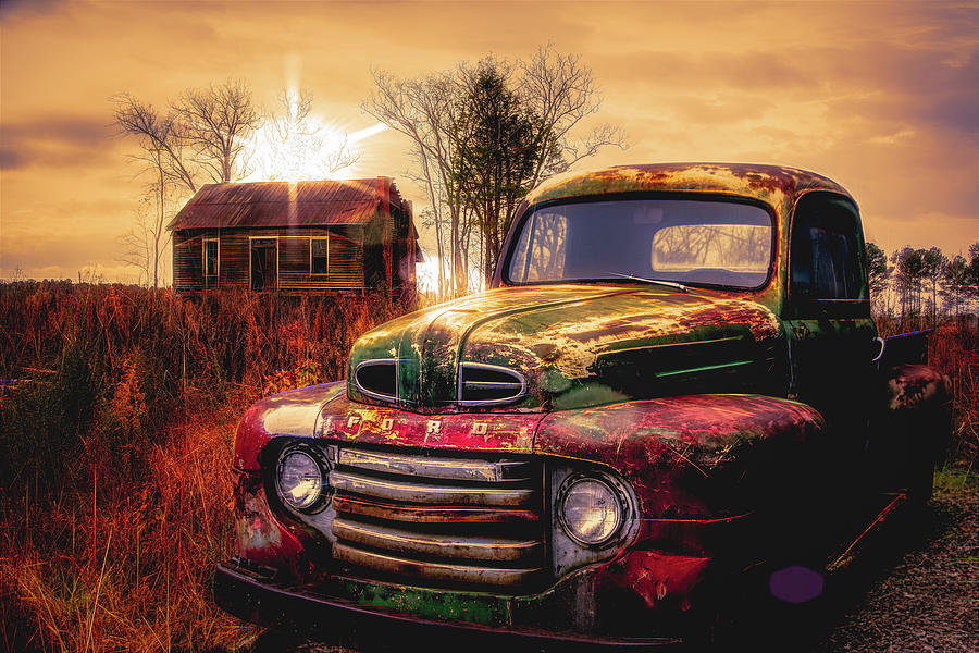 Old Ford Pickup Truck in Sunset Golds Photograph by Debra and Dave Vanderlaan