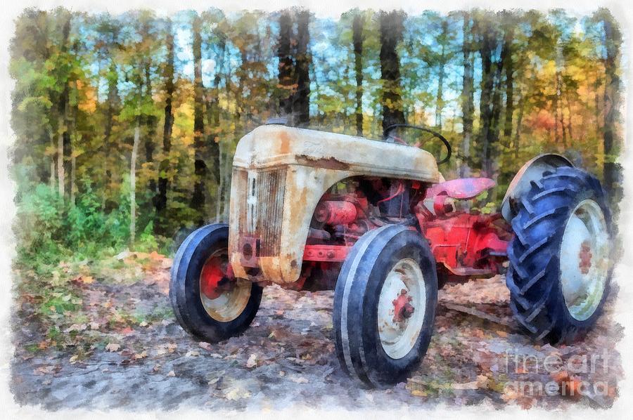 Old Ford Tractor Watercolor Digital Art by Edward Fielding