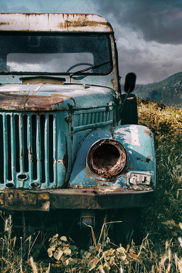 Old forgotten blue car Photograph by Jaroslaw Blaminsky