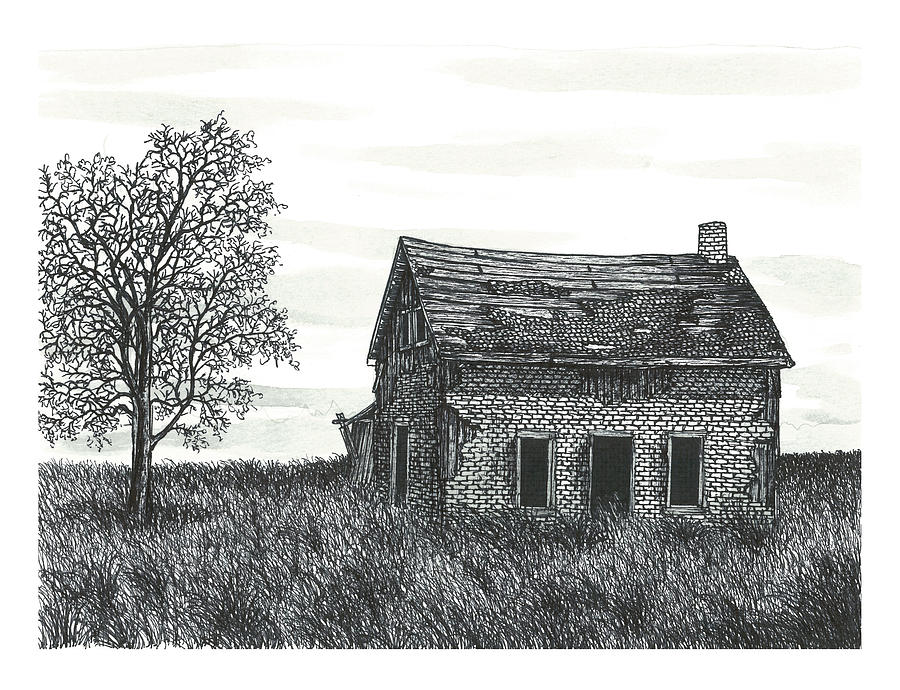 Old Forgotten Farmhouse in Early December Drawing by Jonathan Baldock