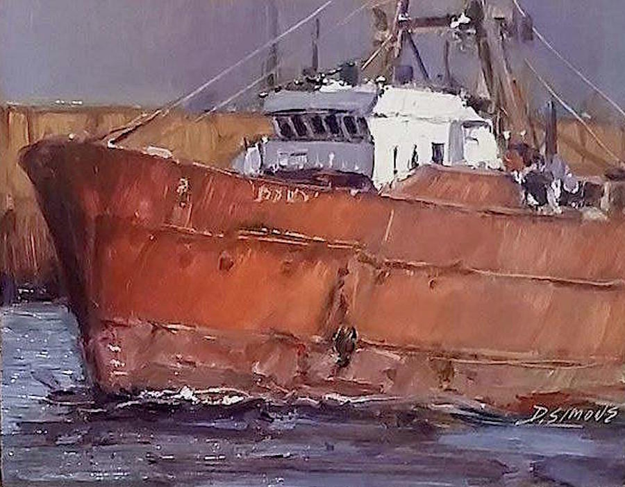 Boat Painting - Old Freighter by David Simons