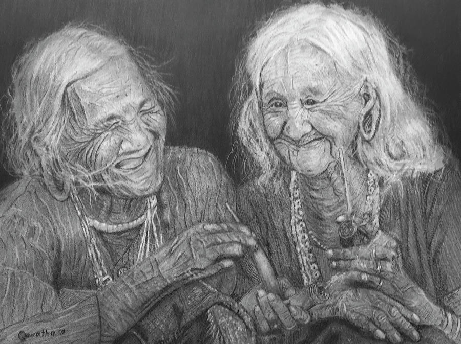 Old Friends, Smokin and Jokin 2 Drawing by Quwatha Valentine