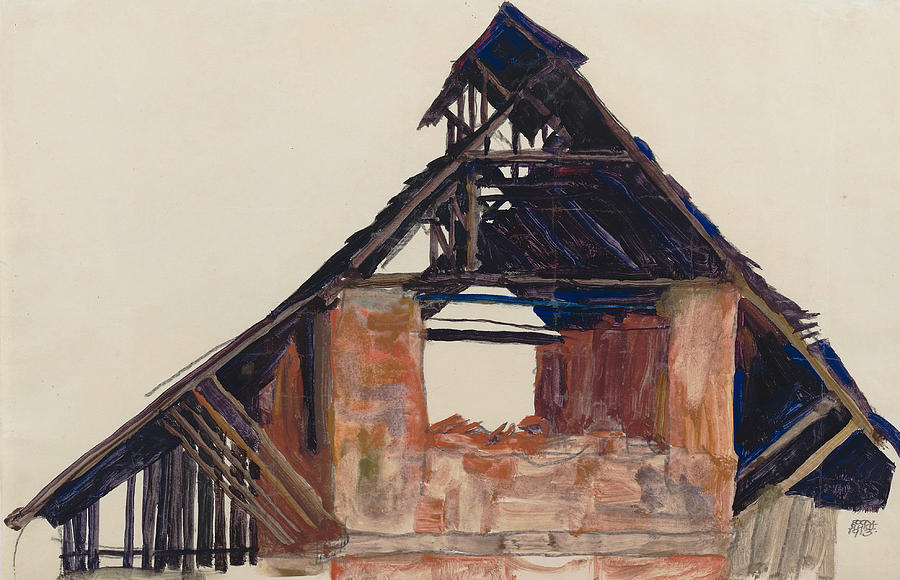Old Gable Drawing by Egon Schiele