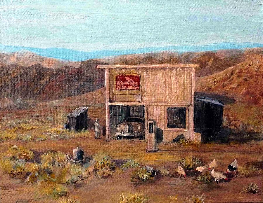 Chicken Painting - Old Gas Station by Judie White