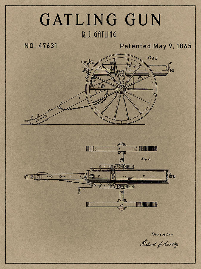 Old Gatling Gun Design Drawing by Dan Sproul