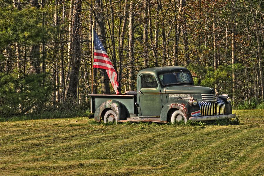 Old Glory and the Chevy Photograph by David Bishop