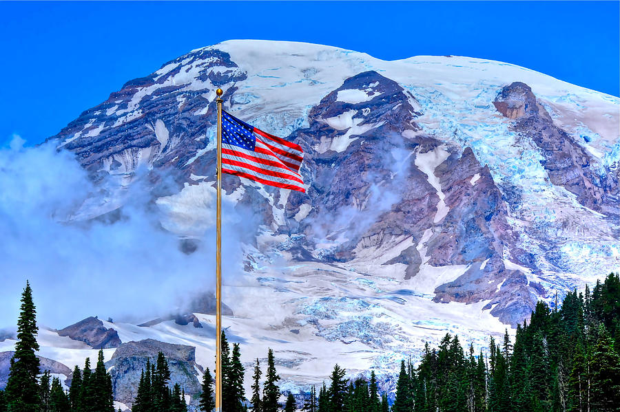 Old Glory at Mt. Rainier Photograph by Don Mercer