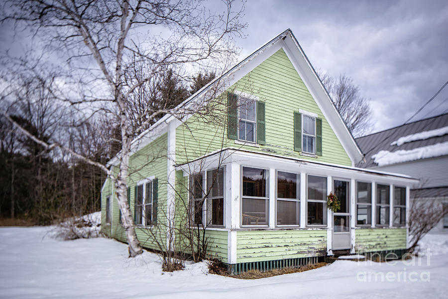 Winter Photograph - Old Green and White New Englander Home by Edward Fielding