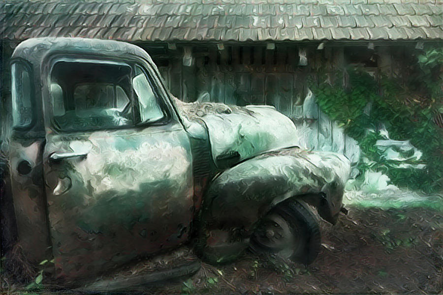 Old Green Chevy Pickup Truck at the Barn Photograph by Debra and Dave Vanderlaan