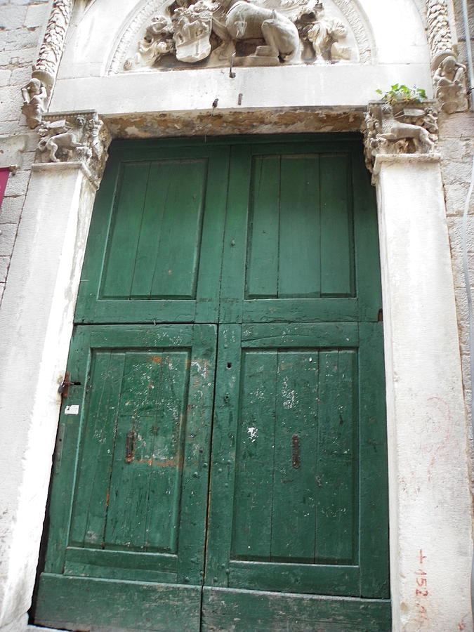 Old Wooden Door Photograph - Old green gate by Vineta Marinovic