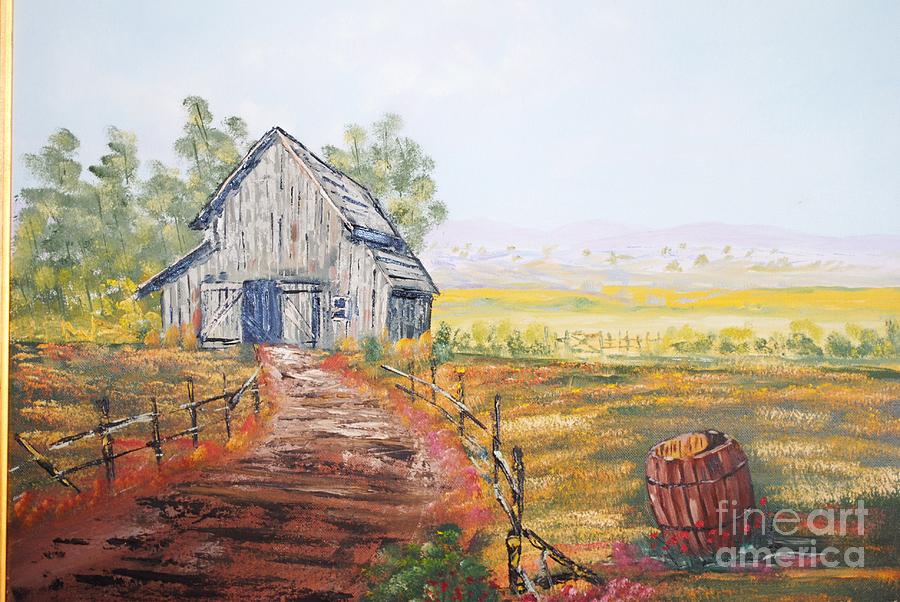Landscape Painting - Old Grey Barn by James Higgins
