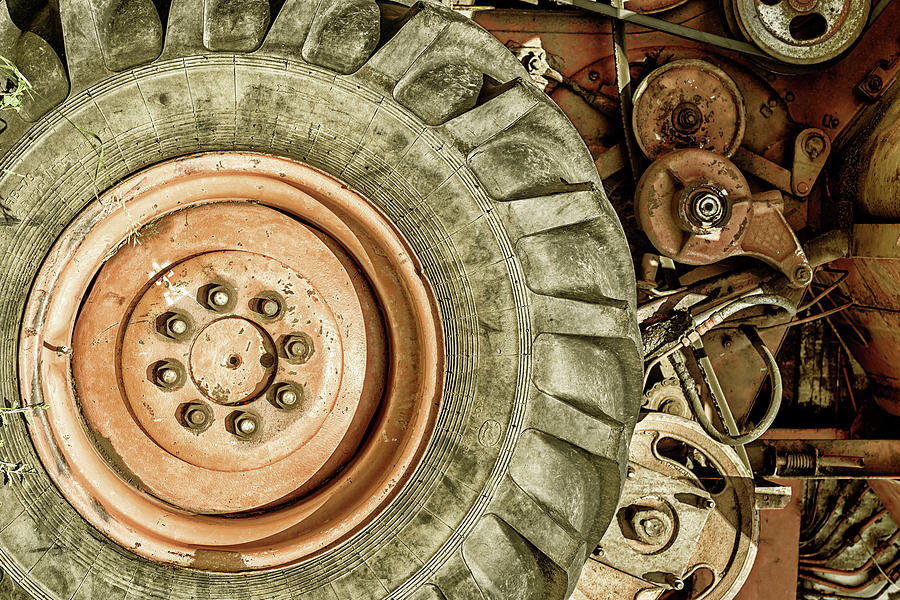 Old Grey Combine Wheel Photograph