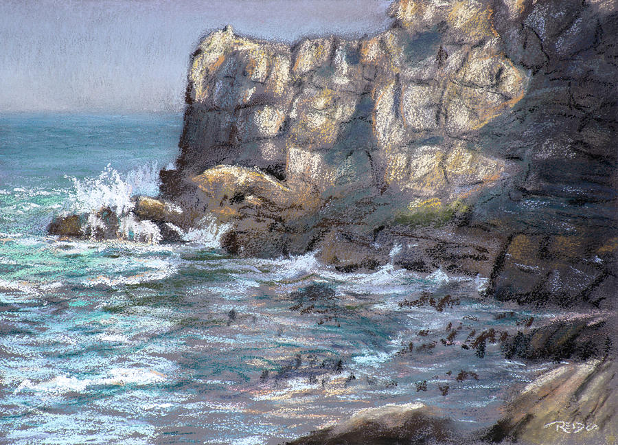 Old Harbor Cliffs Pastel by Christopher Reid