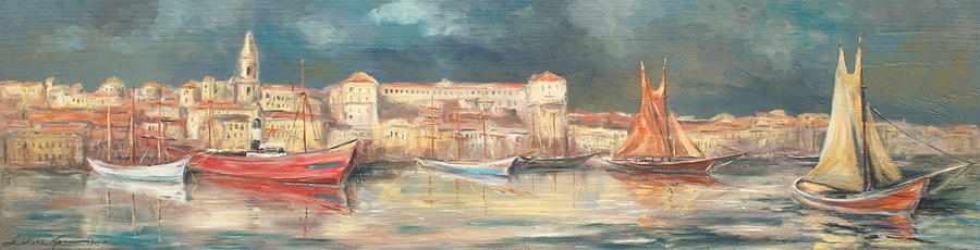 Old Harbor Panoramic Painting by Luke Karcz