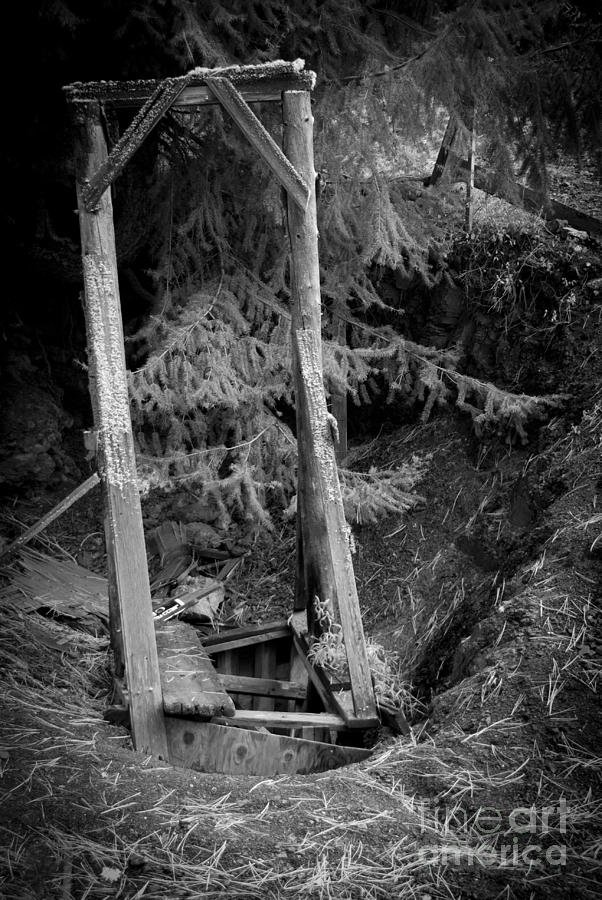 Mountain Photograph - Old Hoist above a caved Audit by Daniel Brunner