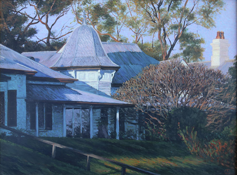 Old Homes on the Levee, Grafton, early spring Drawing by Jon Falkenmire