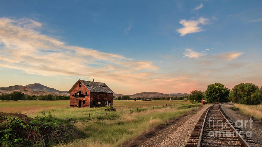 Sunset Photograph -  Old Homestead And The Train Tracks by Robert Bales