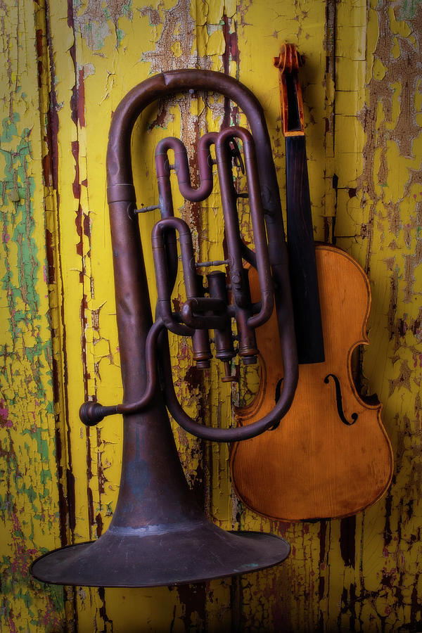 Music Photograph - Old Horn And Violin by Garry Gay