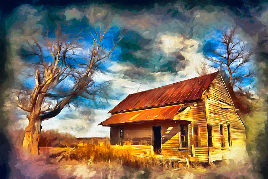 Vintage Photograph - Old House and Dramatic Sky AP by Dan Carmichael