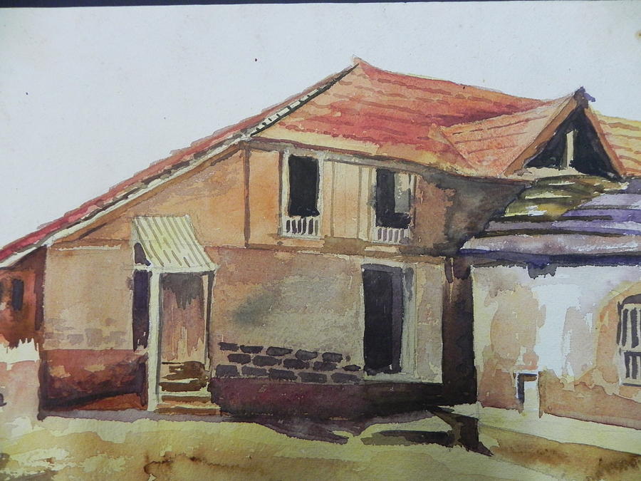 Water Color Painting - Old House With Tiled Roof by Sunil  Moothedath