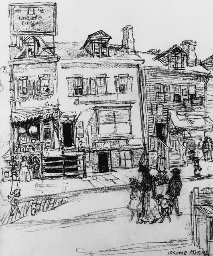 Old Houses, Clinton Street, New York Drawing by Jerome Myers