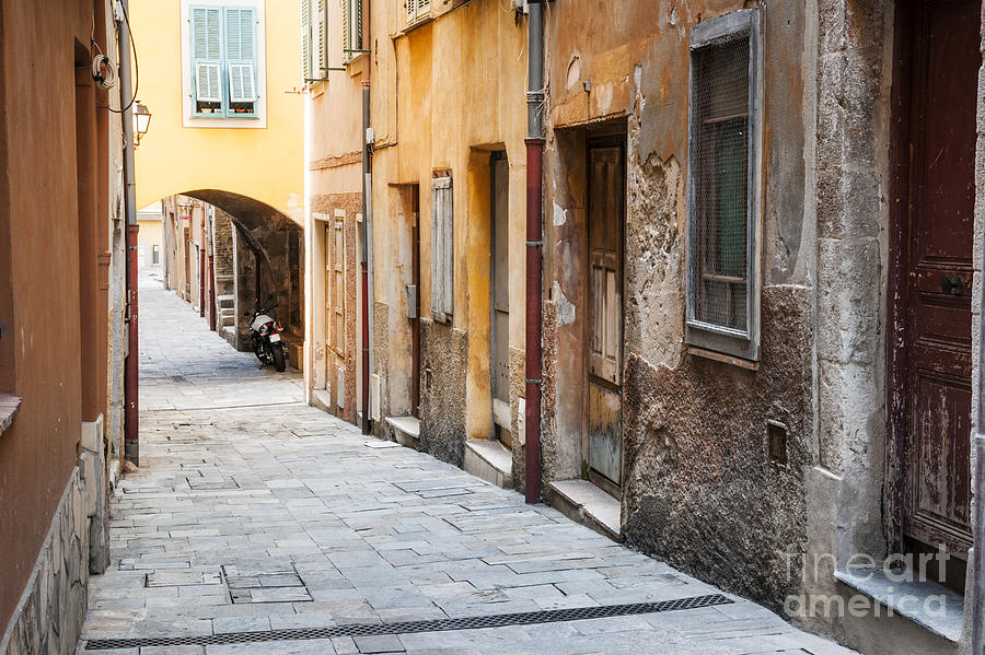 Old houses on narrow street in Villefranche-sur-Mer Photograph by Elena Elisseeva