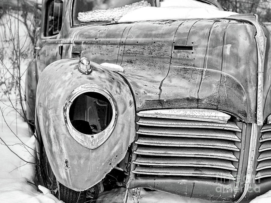 Old Hudson in the Snow Black and White 4x3 Photograph by Edward Fielding