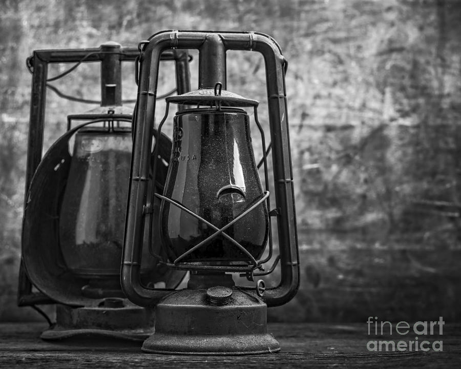 Old Hurricane Lanterns Black and White Photograph by Edward Fielding