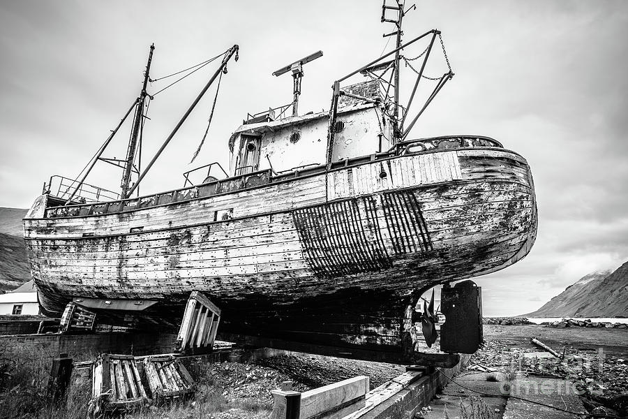 Old Icelandic Fishing Ship in Dry Dock Photograph by Edward Fielding