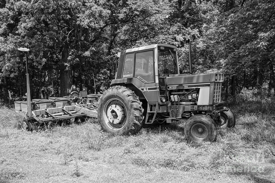 Old International Tractor Grayscale Photograph by Jennifer White