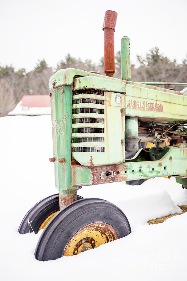 Old Green Tractor in the Snow Vermont Photograph by Edward Fielding