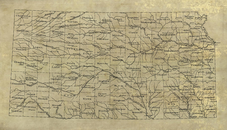 Old Kansas Map - 1893 Drawing by Blue Monocle