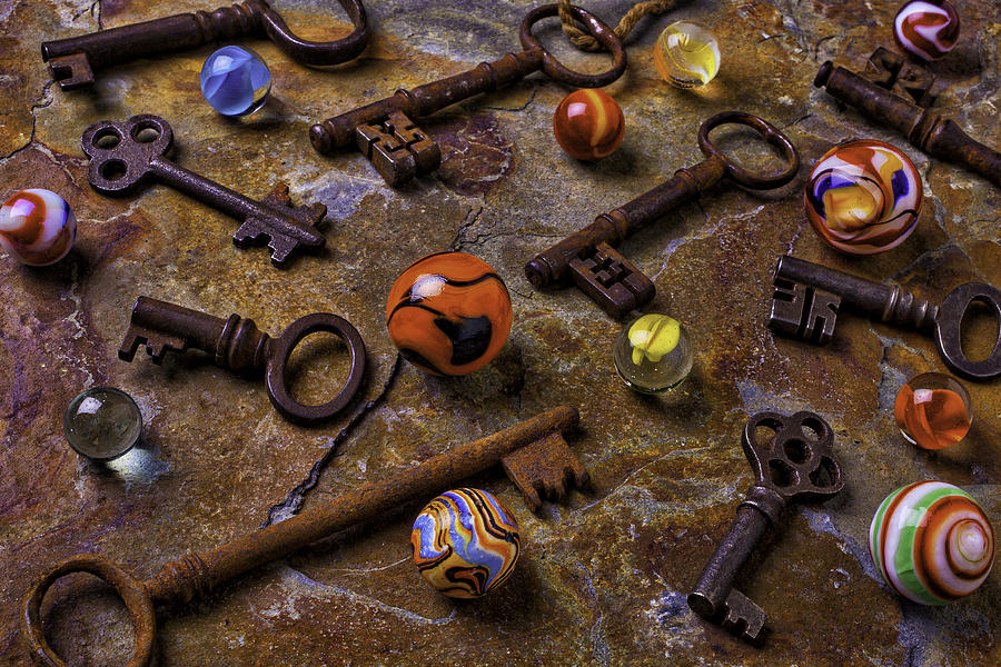 Old Keys And Marbles Photograph by Garry Gay