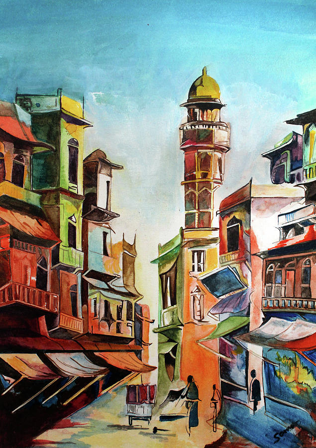 Old Lahore Painting by Saman Siddique
