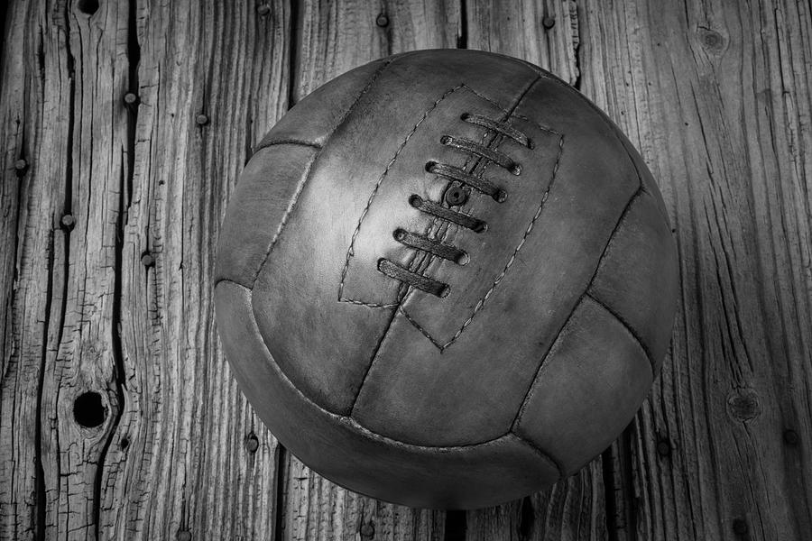 Old Leather Football Black And White Photograph by Garry Gay