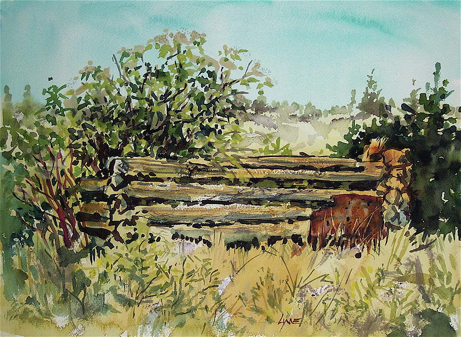Old Log Shed Painting by Lynne Haines