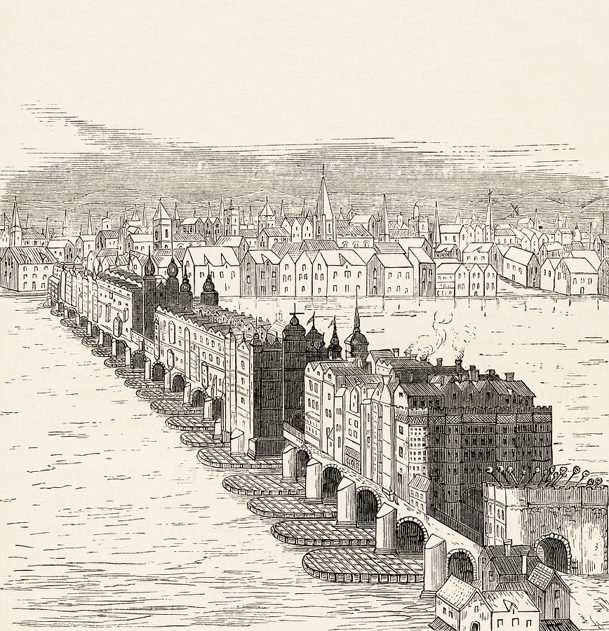 Old London Bridge, London, England Drawing by Vintage Design Pics
