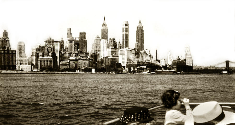 Old Lower Manahattan 1951 Boat People Skyline Photograph by Marilyn Hunt