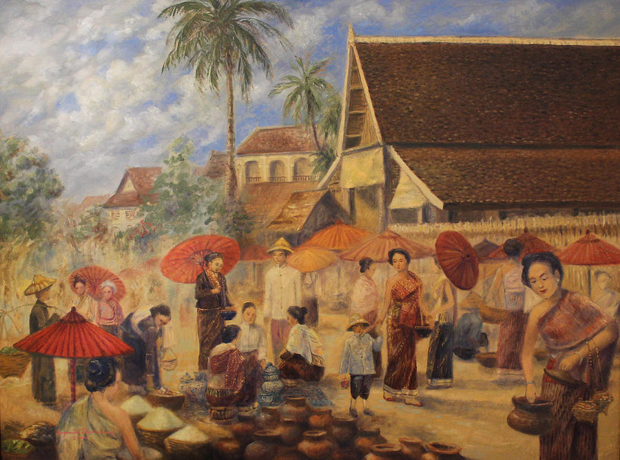 Old Luang Prabang II Painting by Sompaseuth Chounlamany
