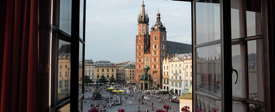 Old Main Square Krakow Poland Panorama Photograph by Steve Gadomski