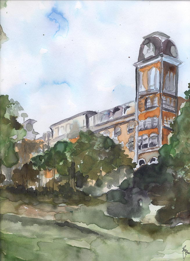 Old Main University of Arkansas Fayetteville Painting by Robin Miller-Bookhout