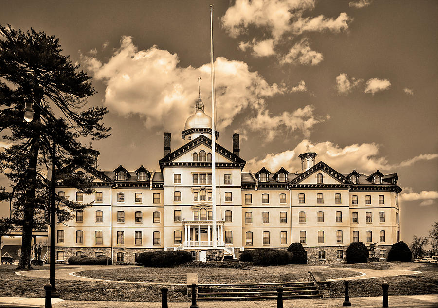 Black And White Photograph - Old Main - Widener University - Chester Pa in Sepia by Bill Cannon