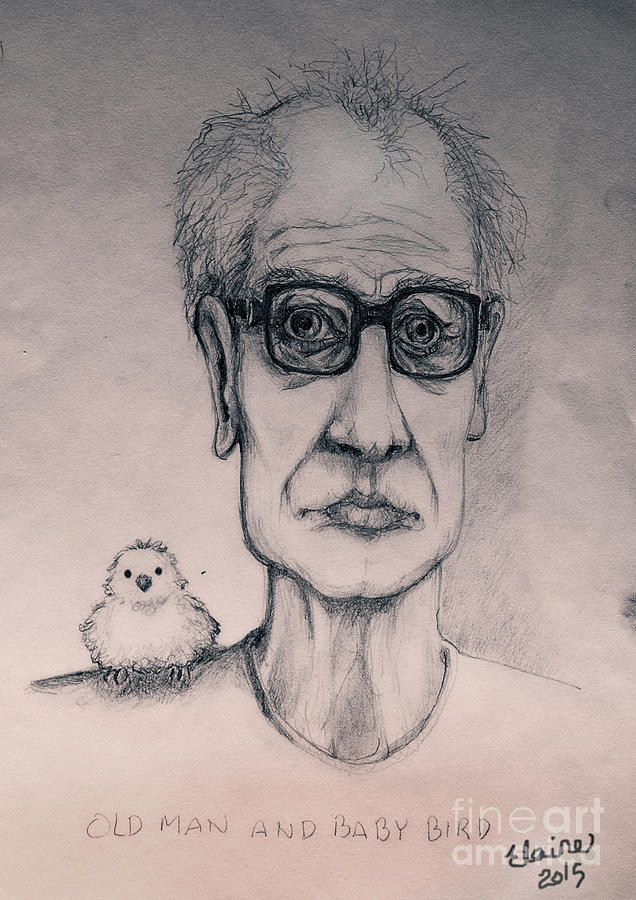 Old Man and Baby Bird Drawing by Elaine Berger
